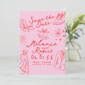 Handgezeichnete Schwarz-Weiß-Muster von Bräutigam  Save The Date (Stehend Vorderseite)