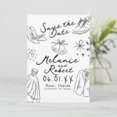 Handgezeichnete Schwarz-Weiß-Muster von Bräutigam Save The Date (Stehend Vorderseite)