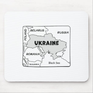 Handgezeichnete Schwarzlinienkarte der Ukraine und Mousepad