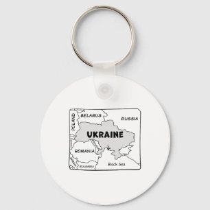 Handgezeichnete Schwarzlinienkarte der Ukraine und Schlüsselanhänger