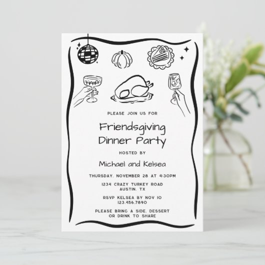 Handgezeichnete Scribble Erntedank Einladung (Stehend Vorderseite)