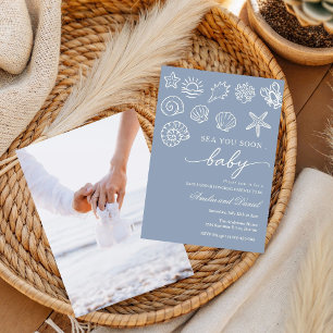 Handgezeichnete 'Sea You Soon' unter dem Meer Baby Einladung