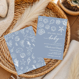 Handgezeichnete 'Sea You Soon' unter dem Meer Baby Einladung