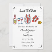 Handgezeichnete Seafood Hummer Strand Hochzeit The Save The Date (Vorderseite)