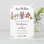 Handgezeichnete Seafood Hummer Strand Hochzeit The Save The Date (Stehend Vorderseite)
