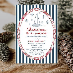 Handgezeichnete Segelboot-Streifen-Weihnachtsbootp Einladung
