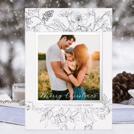 Handgezeichnete Silber- und Weißblütenweihnachtsze Folien Feiertagskarte