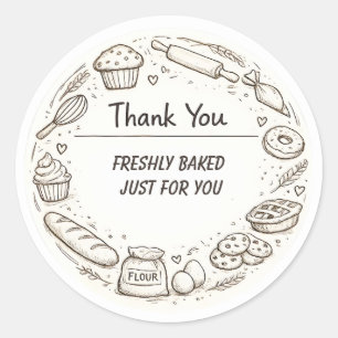 Handgezeichnete Skizze Bäckerei Danke Runder Aufkleber