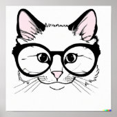 Handgezeichnete Skizze Katze mit Brille Poster (Vorne)
