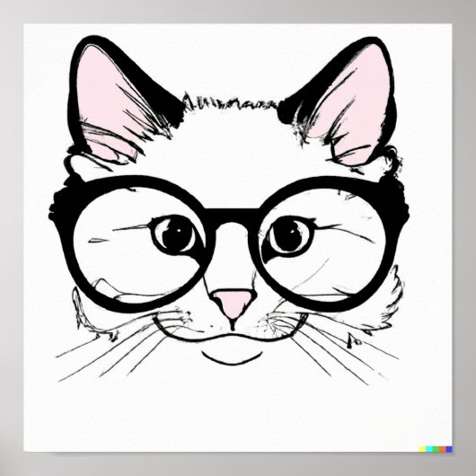 Handgezeichnete Skizze Katze mit Brille Poster (Vorne)