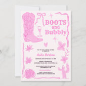 Handgezeichnete Skribbles stiefeln Bubbly Brautpar Einladung (Vorderseite)