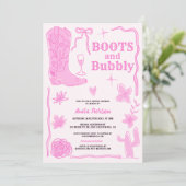 Handgezeichnete Skribbles stiefeln Bubbly Brautpar Einladung (Stehend Vorderseite)