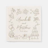 Handgezeichnete skurrile Hochzeit Serviette (Vorderseite)