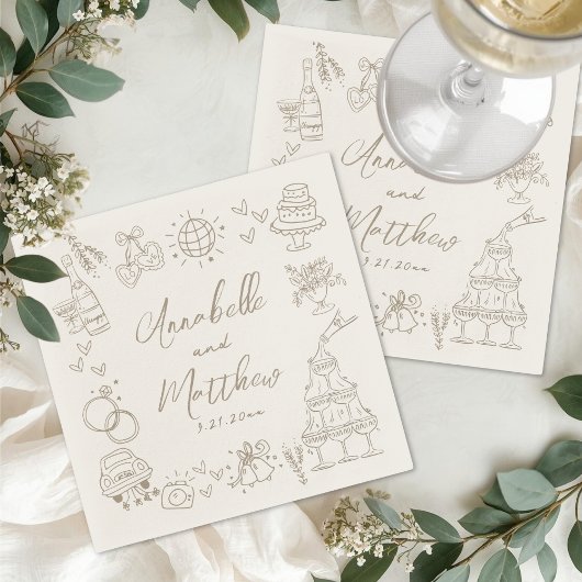 Handgezeichnete skurrile Hochzeit Serviette