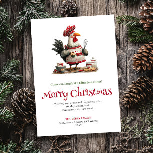 Handgezeichnete skurrile Hühner Weihnachtsgrußkart Feiertagskarte