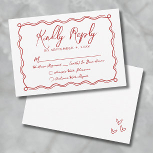 Handgezeichnete Skurrile Rote Whimsical Hochzeit RSVP Karte
