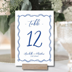 Handgezeichnete Skurrile Verspielte Blaue Hochzeit Tischnummer