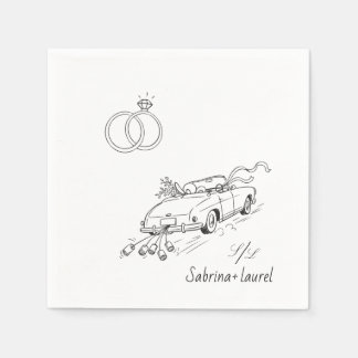 Handgezeichnete skurrile Vintage-Auto-Hochzeitsser Serviette