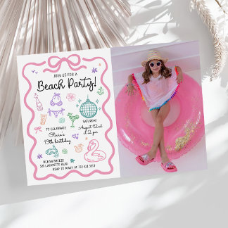 Handgezeichnete Sommer-Spaß-Strandparty-Geburtstag Einladung
