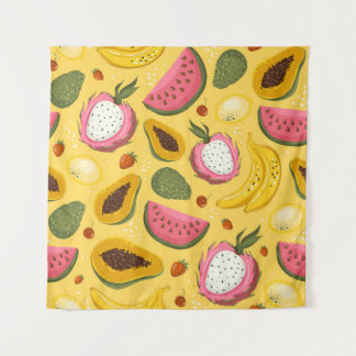 Handgezeichnete Sommerfrüchte aus Vintagem Cartoon Wandteppich