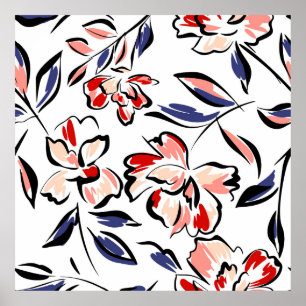 Handgezeichnete sommerliche Blumenkulisse. Botanis Poster