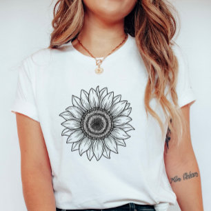 Handgezeichnete Sonnenblume; Elegante Blumen Somme T-Shirt