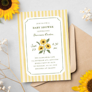 Handgezeichnete Sonnenblume und Streifen Baby Show Einladung