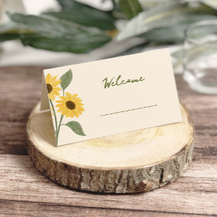 Handgezeichnete Sonnenblumen-Baby-Party Platzkarte