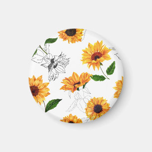 Handgezeichnete Sonnenblumen: lebendiges gelbes Mu Magnet