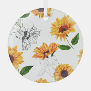 Handgezeichnete Sonnenblumen: lebendiges gelbes Mu Ornament Aus Glas