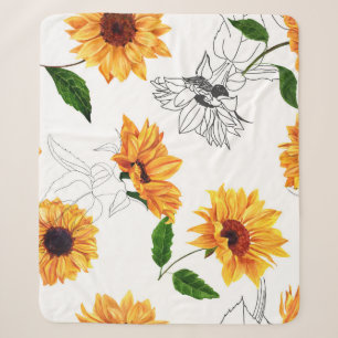 Handgezeichnete Sonnenblumen: lebendiges gelbes Mu Sherpadecke
