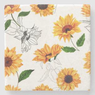 Handgezeichnete Sonnenblumen: lebendiges gelbes Mu Steinuntersetzer