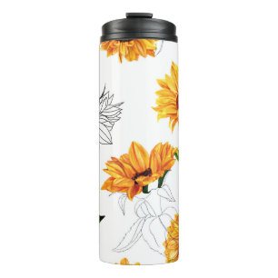 Handgezeichnete Sonnenblumen: lebendiges gelbes Mu Thermosbecher