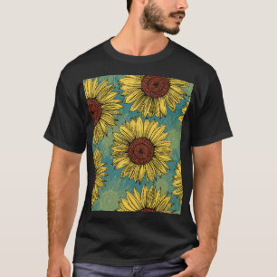 Handgezeichnete Sonnenblumen Mint Blau T-Shirt