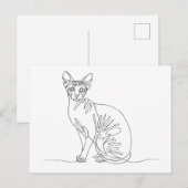 Handgezeichnete Sphynx Katze - Minimalistische Lin Einladungspostkarte (Vorne/Hinten)