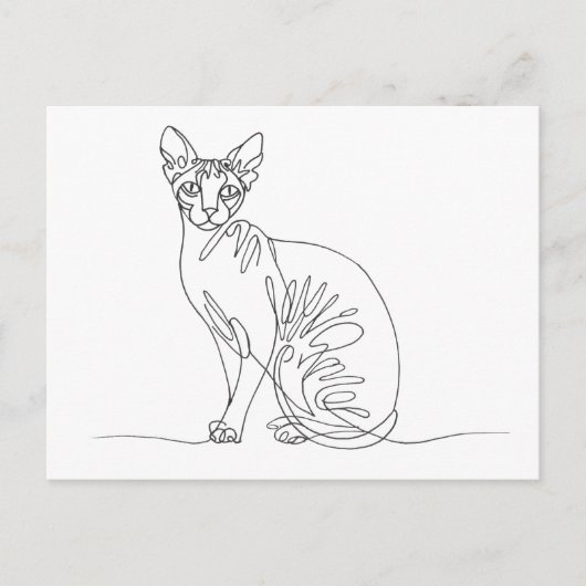 Handgezeichnete Sphynx Katze - Minimalistische Lin Einladungspostkarte (Vorderseite)