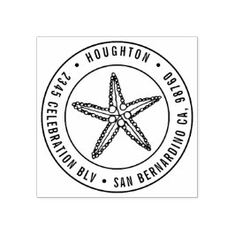 Handgezeichnete Starfish Round Typografy-Rücksende Gummistempel