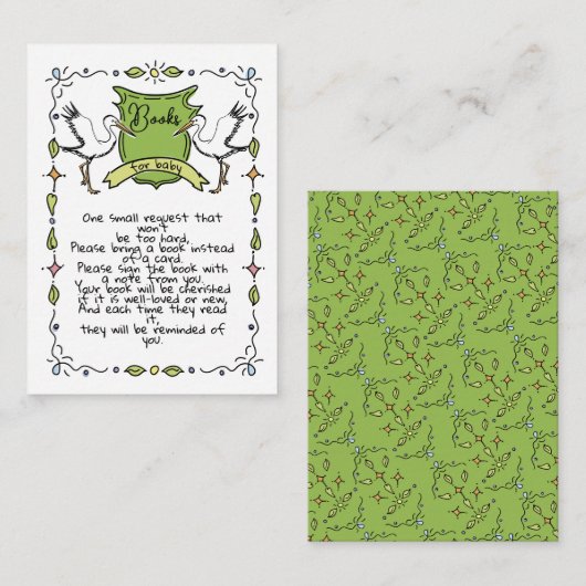 Handgezeichnete Storchbücher für Baby Begleitkarte (Vorne/Hinten)