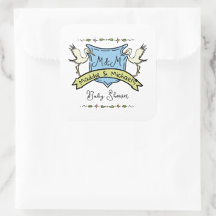 Handgezeichnete Stork Wappen Babydusche Quadratischer Aufkleber