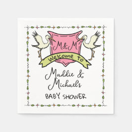 Handgezeichnete Stork Wappen Babydusche Serviette