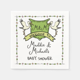 Handgezeichnete Stork Wappen Babydusche Serviette