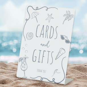 Handgezeichnete Strand-Doodle-Brautparty-Karten &  Sockelschild