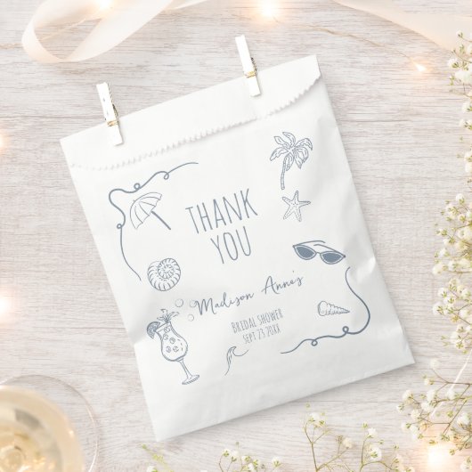 Handgezeichnete Strand-Doodle-Danksagung Brautpart Geschenktütchen (Ausgeschnitten)
