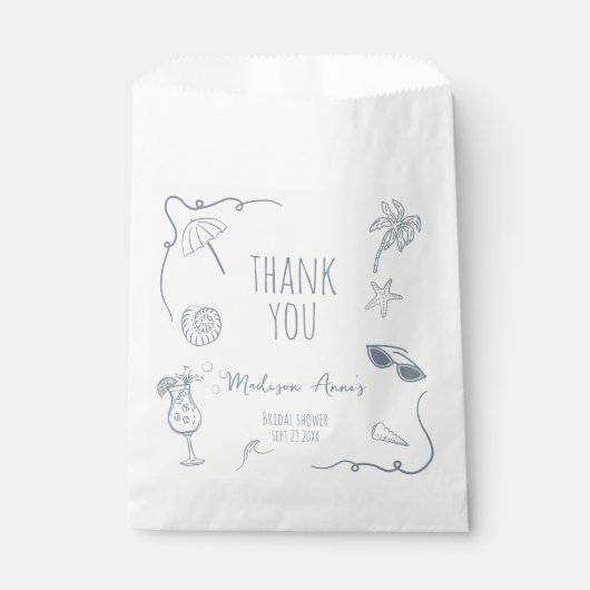 Handgezeichnete Strand-Doodle-Danksagung Brautpart Geschenktütchen (Vorderseite)