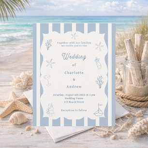 Handgezeichnete Strandblaue Elfenbein-Hochzeitsein