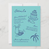 Handgezeichnete Stranddoodles in einer Hochzeit Einladung (Rückseite)