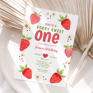 Handgezeichnete Strawberry Sweet One Berry 1. Gebu Einladung