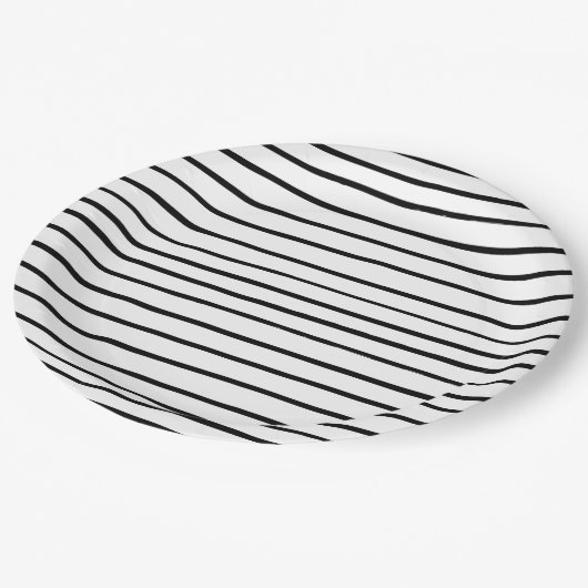 Handgezeichnete Streifen Schwarz-Weiß-Papierplatte Pappteller (Schrägansicht)