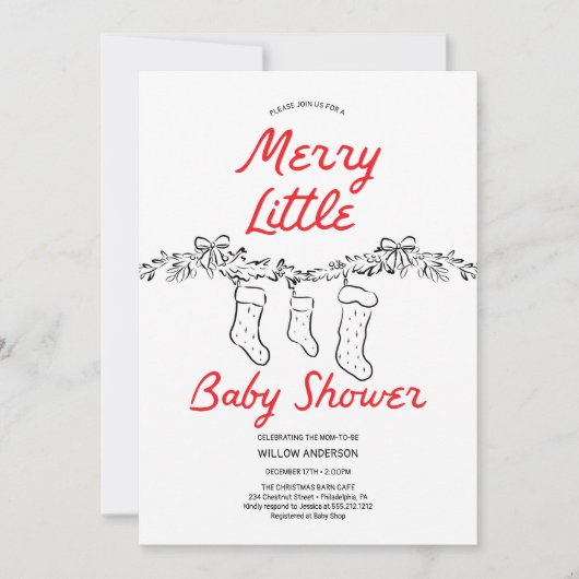 Handgezeichnete Strümpfe Merry Little Baby Shower Einladung (Vorderseite)