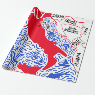 handgezeichnete stylisierte Karte Italiens. Reiser Geschenkpapier